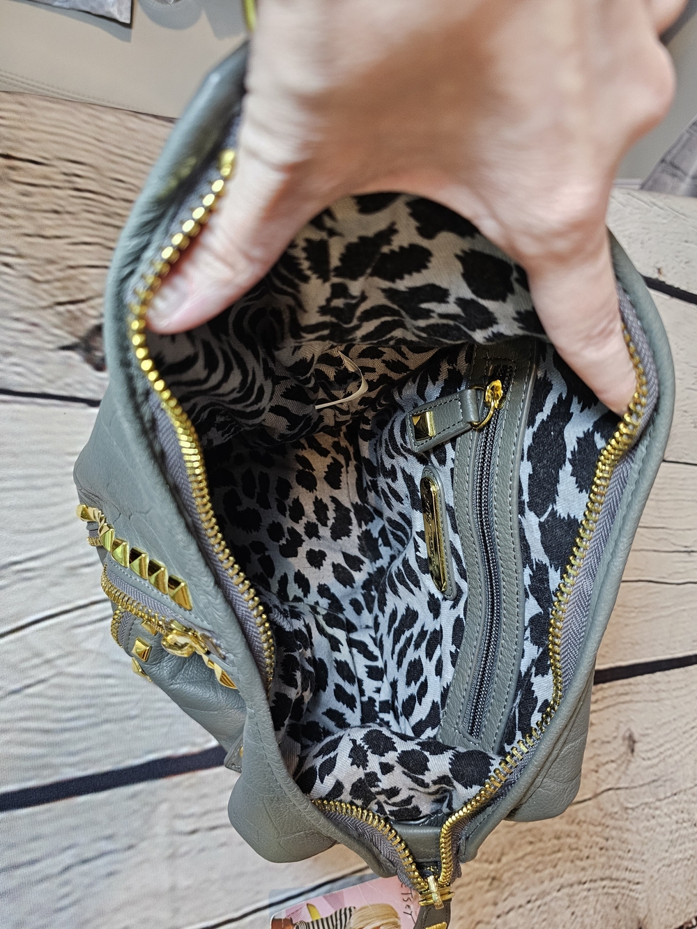 Betsey Johnson Y2K Gray Leather Studded Hobo Bag - Picture 9 of 12